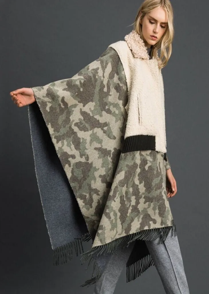 Twinset Camouflage Wool Cape