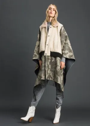 Twinset Camouflage Wool Cape