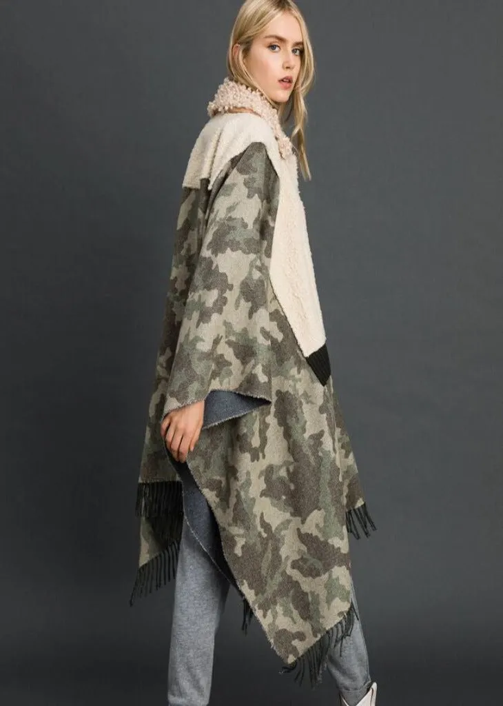 Twinset Camouflage Wool Cape