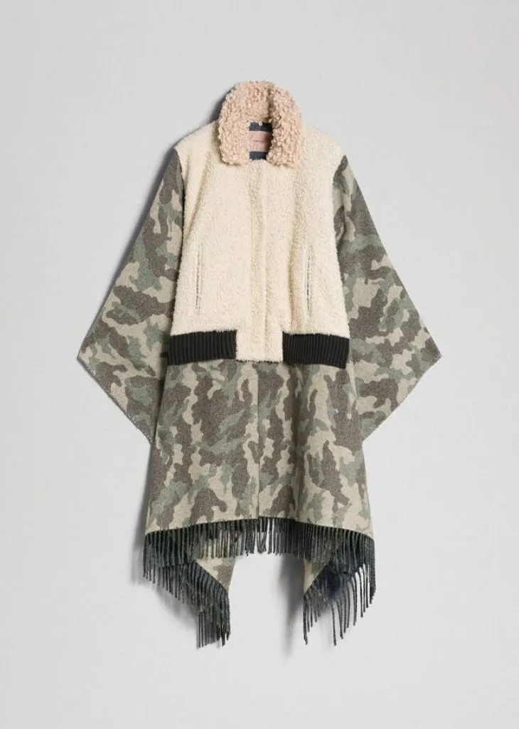 Twinset Camouflage Wool Cape