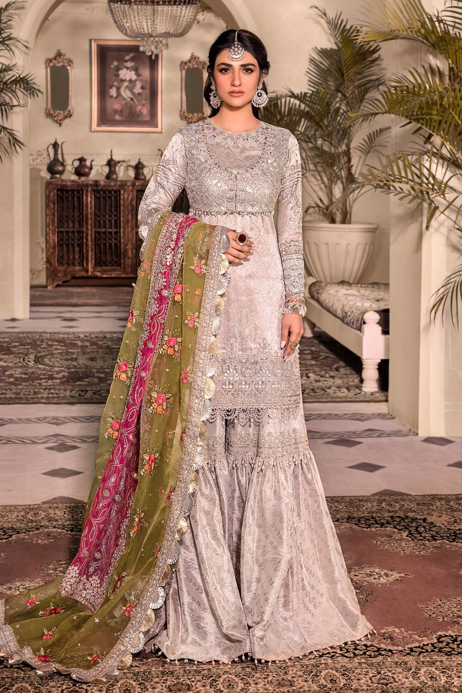 Unstitched MBROIDERED - Silver BD-2601 | Maria B Mbroidered Heritage Luxury Edition 2023 | Unstitched Embroidered Organza Suits