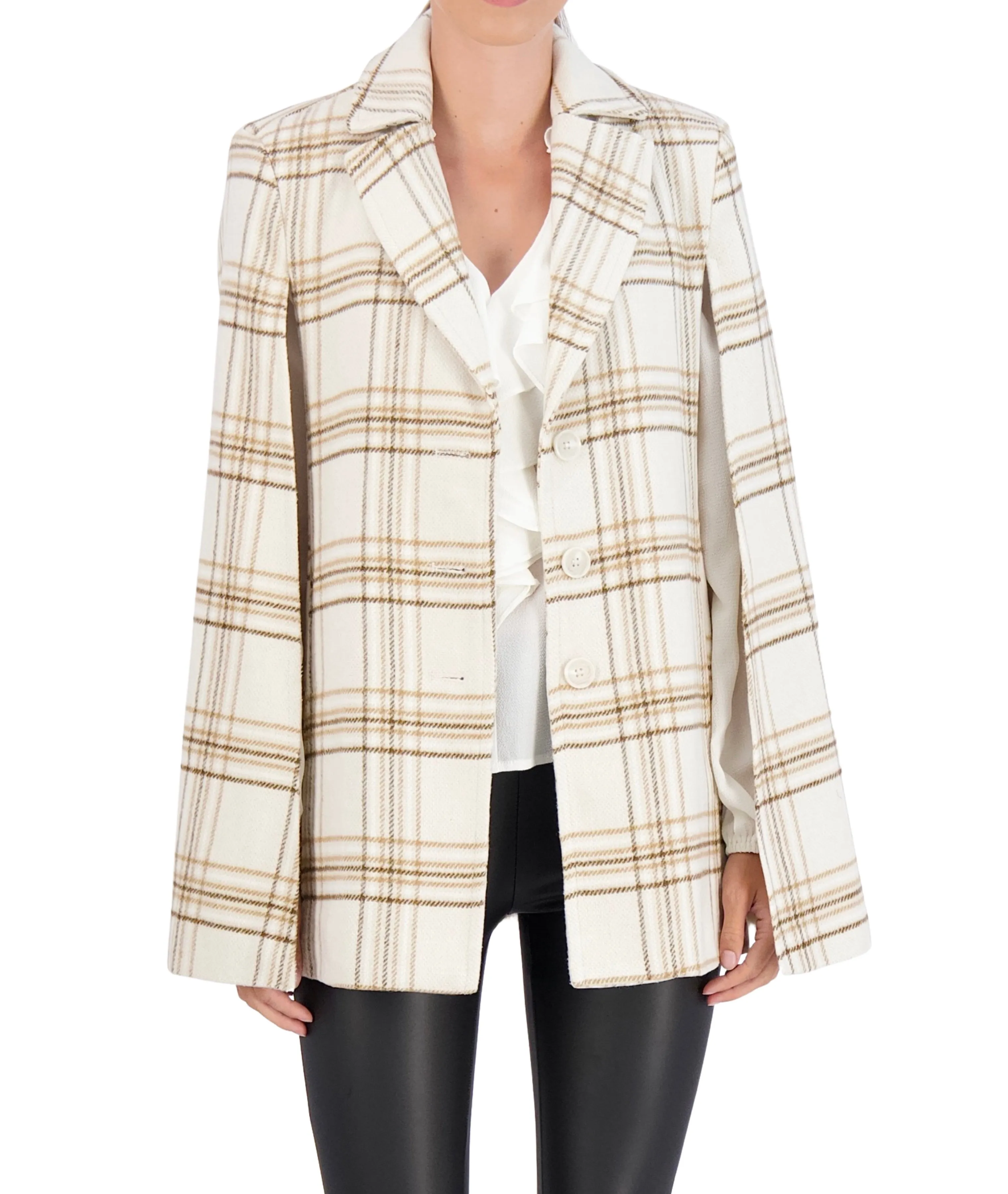 Vegan Cashmere Plaid Cape Jacket