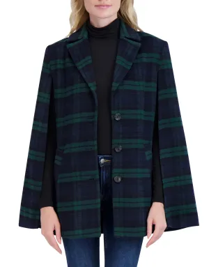 Vegan Cashmere Plaid Cape Jacket