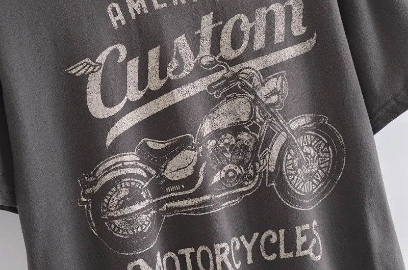 Vintage Style Dark Gray graphic Retro tee cotton short sleeve t shirt