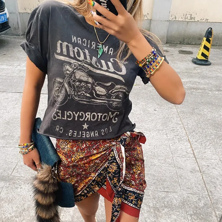 Vintage Style Dark Gray graphic Retro tee cotton short sleeve t shirt