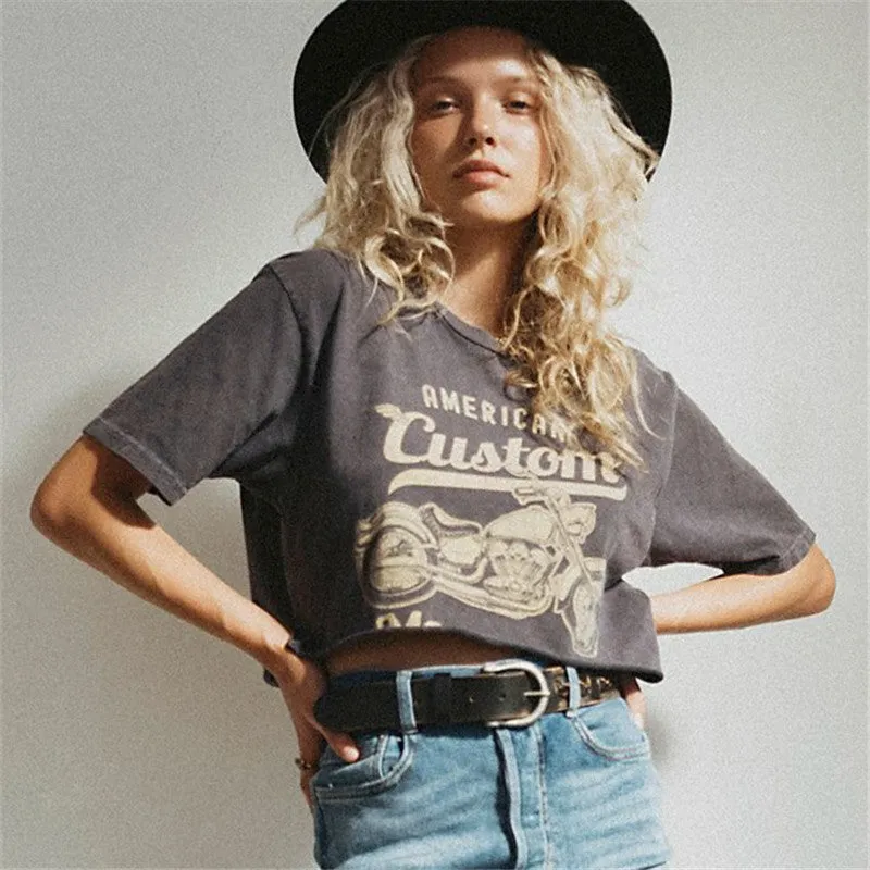 Vintage Style Dark Gray graphic Retro tee cotton short sleeve t shirt