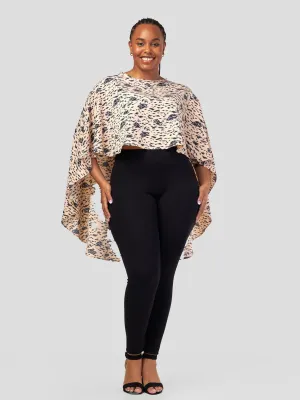 Vivo Sana Cape Top - Black / Peach Floral Print