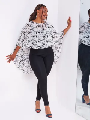 Vivo Sana Cape Top - Black / White Abstract Print