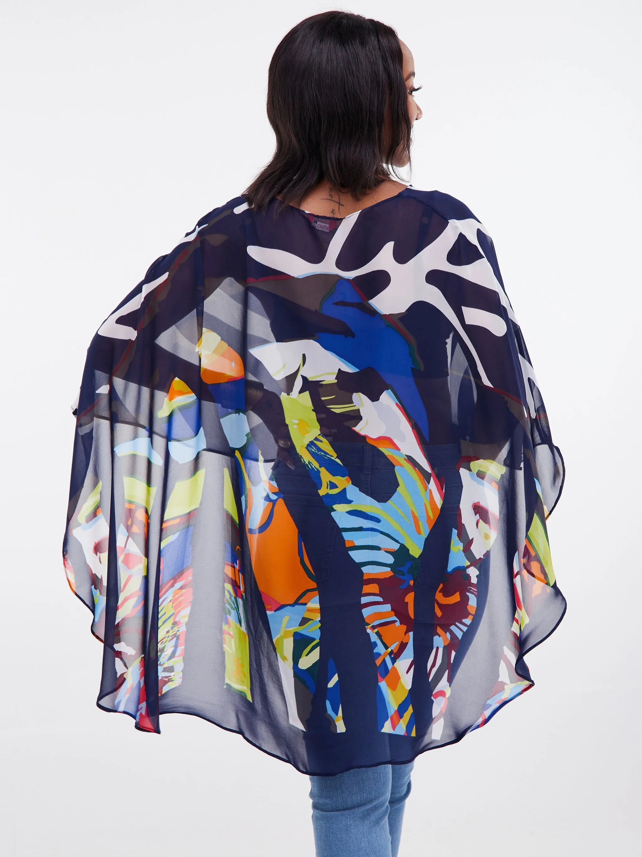 Vivo Sana Cape Top - Navy Blue / White Print