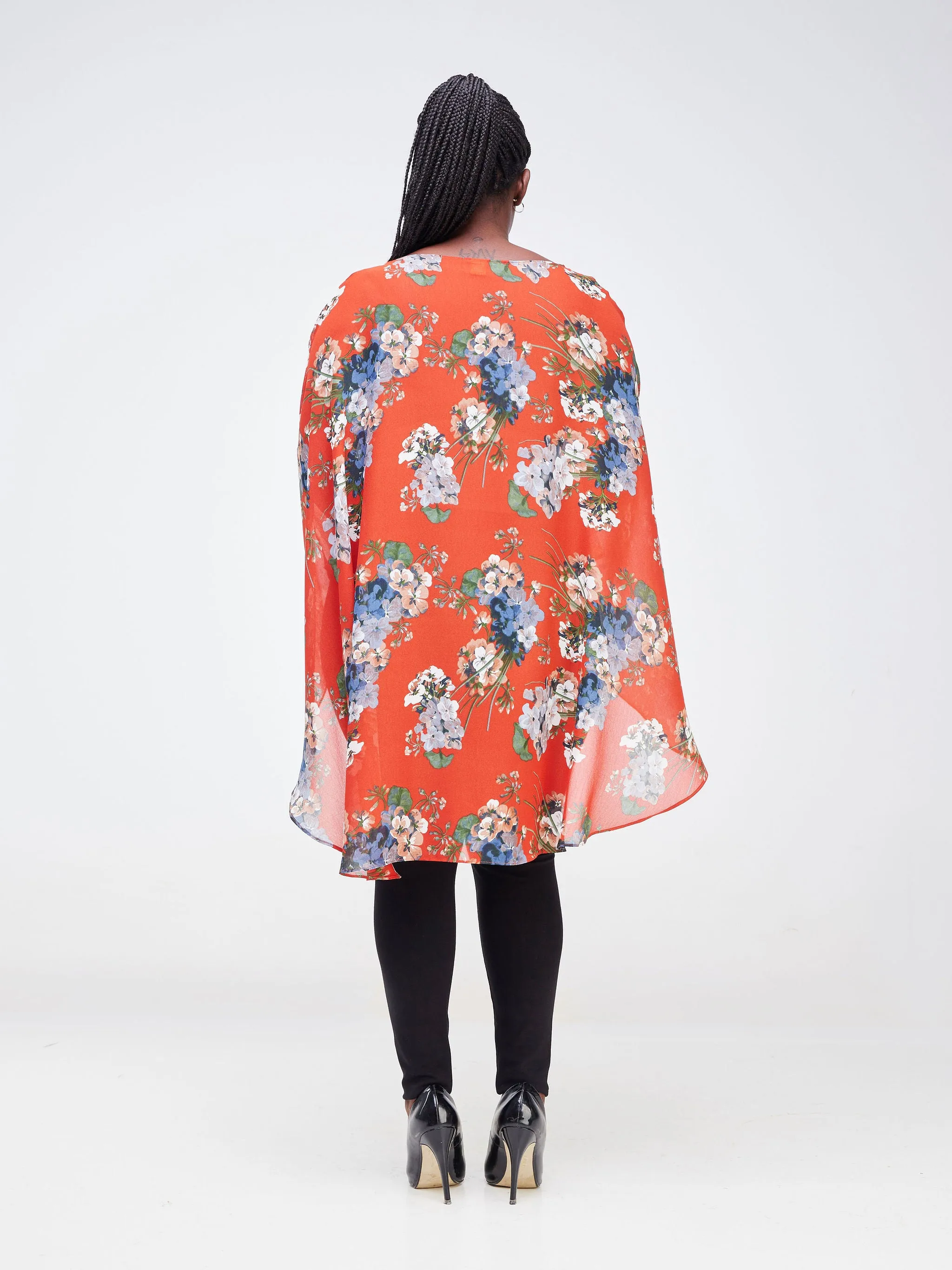 Vivo Sana Cape Top - Orange / Navy Blue Floral Print