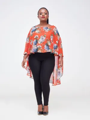 Vivo Sana Cape Top - Orange / Navy Blue Floral Print