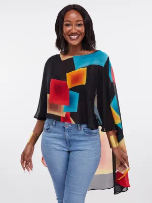 Vivo Sana Cape Top - Orange / Red Print