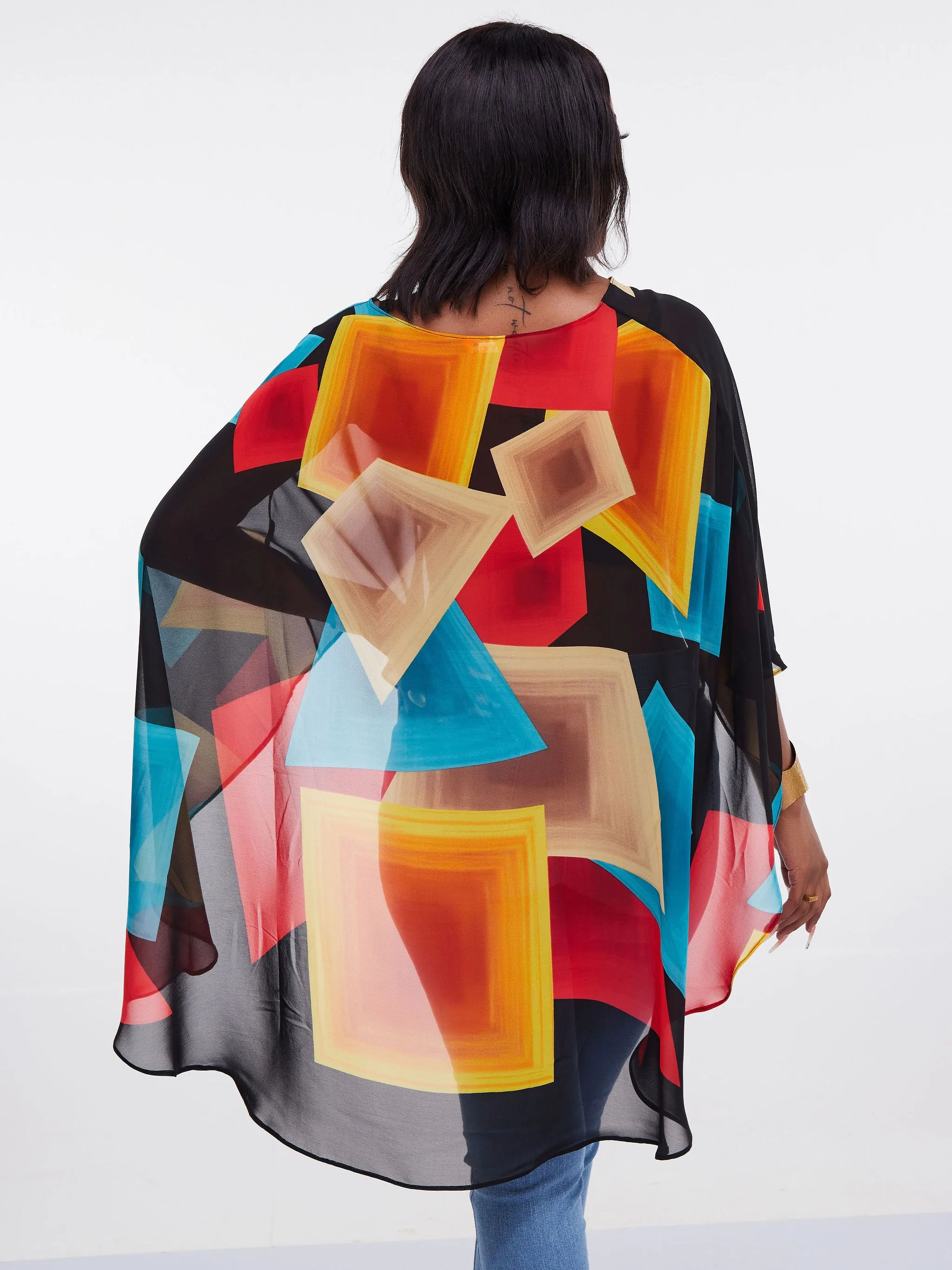 Vivo Sana Cape Top - Orange / Red Print