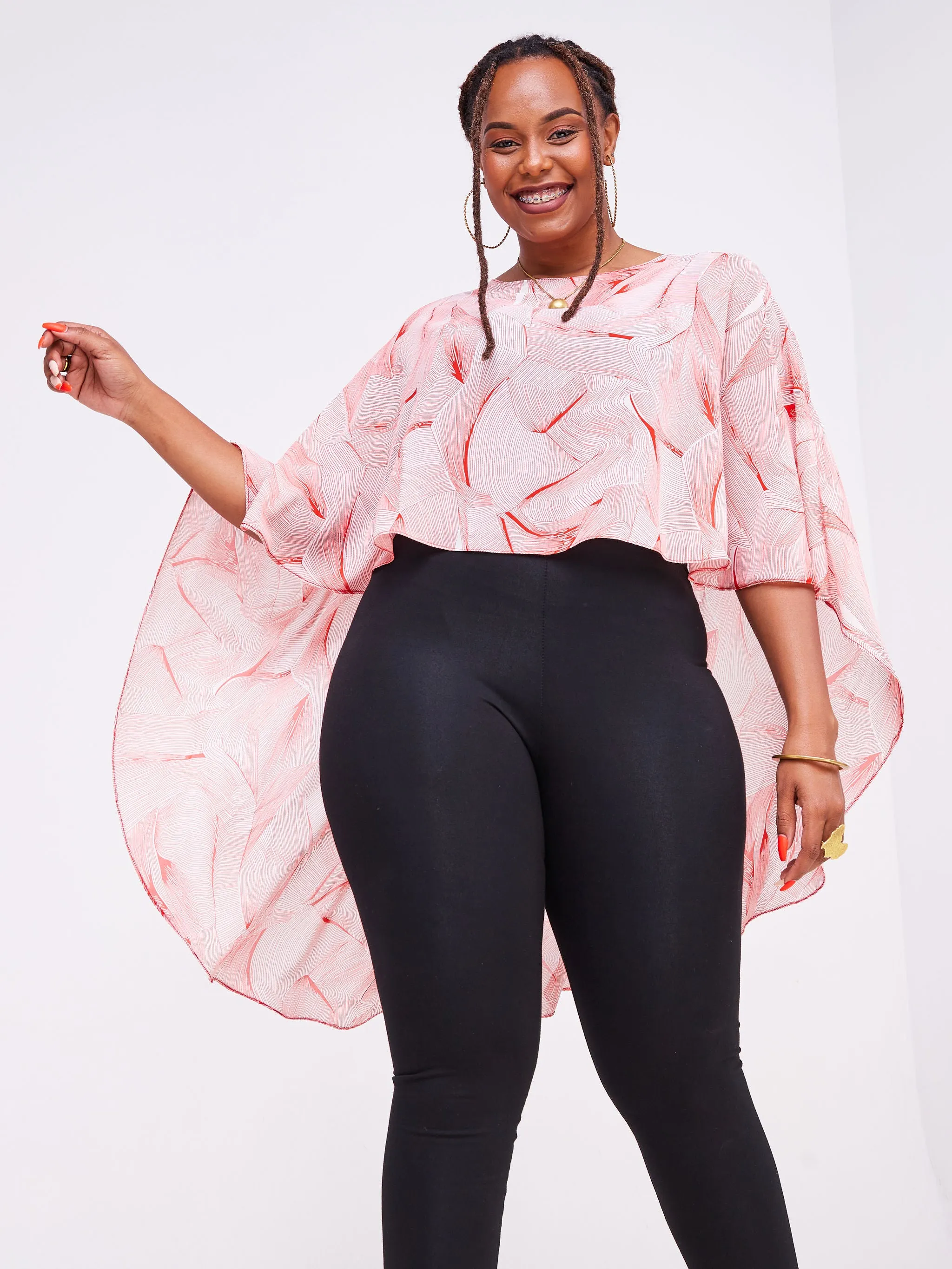 Vivo Sana Cape Top - Red Abstract Print