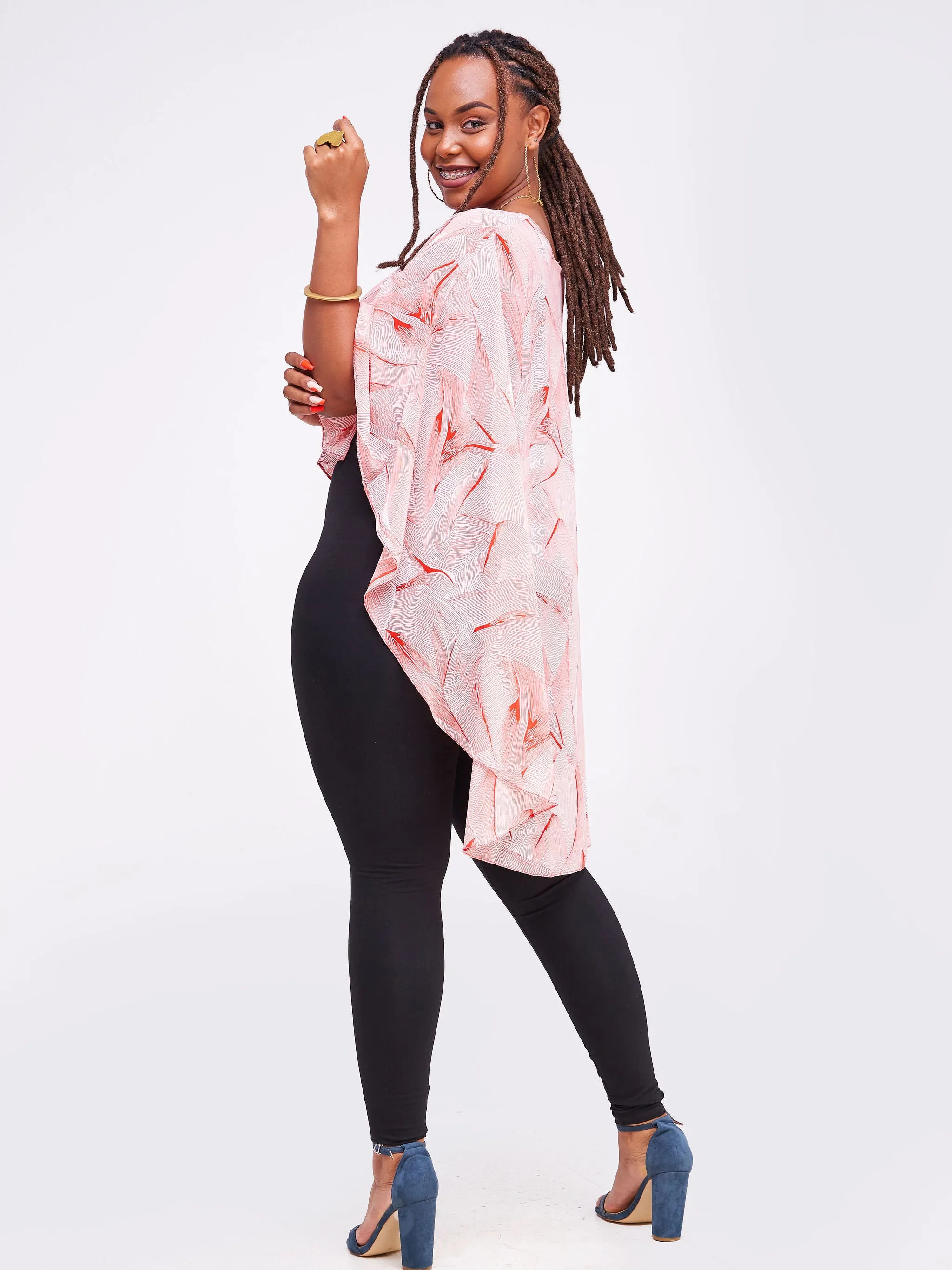 Vivo Sana Cape Top - Red Abstract Print