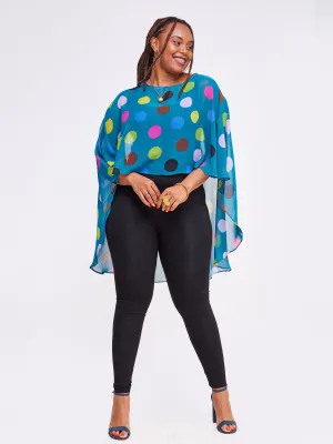 Vivo Sana Cape Top - Teal Geometric Print