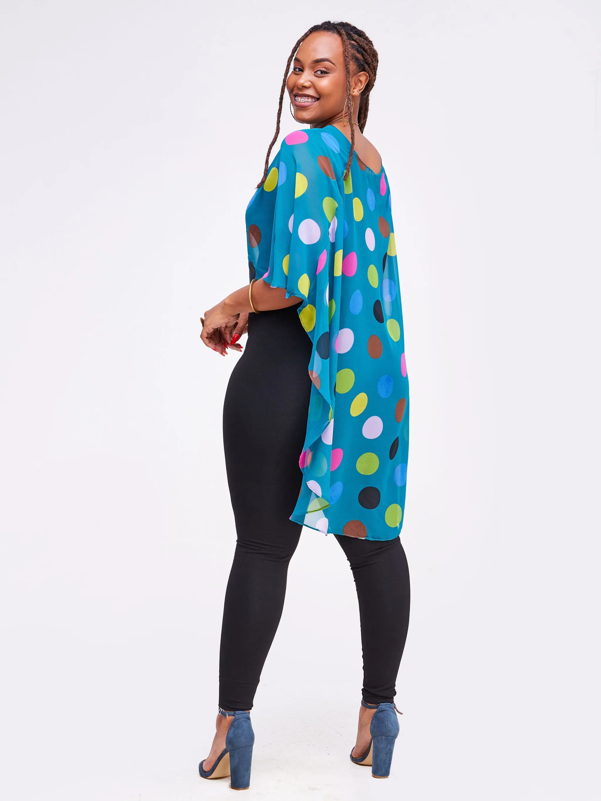 Vivo Sana Cape Top - Teal Geometric Print