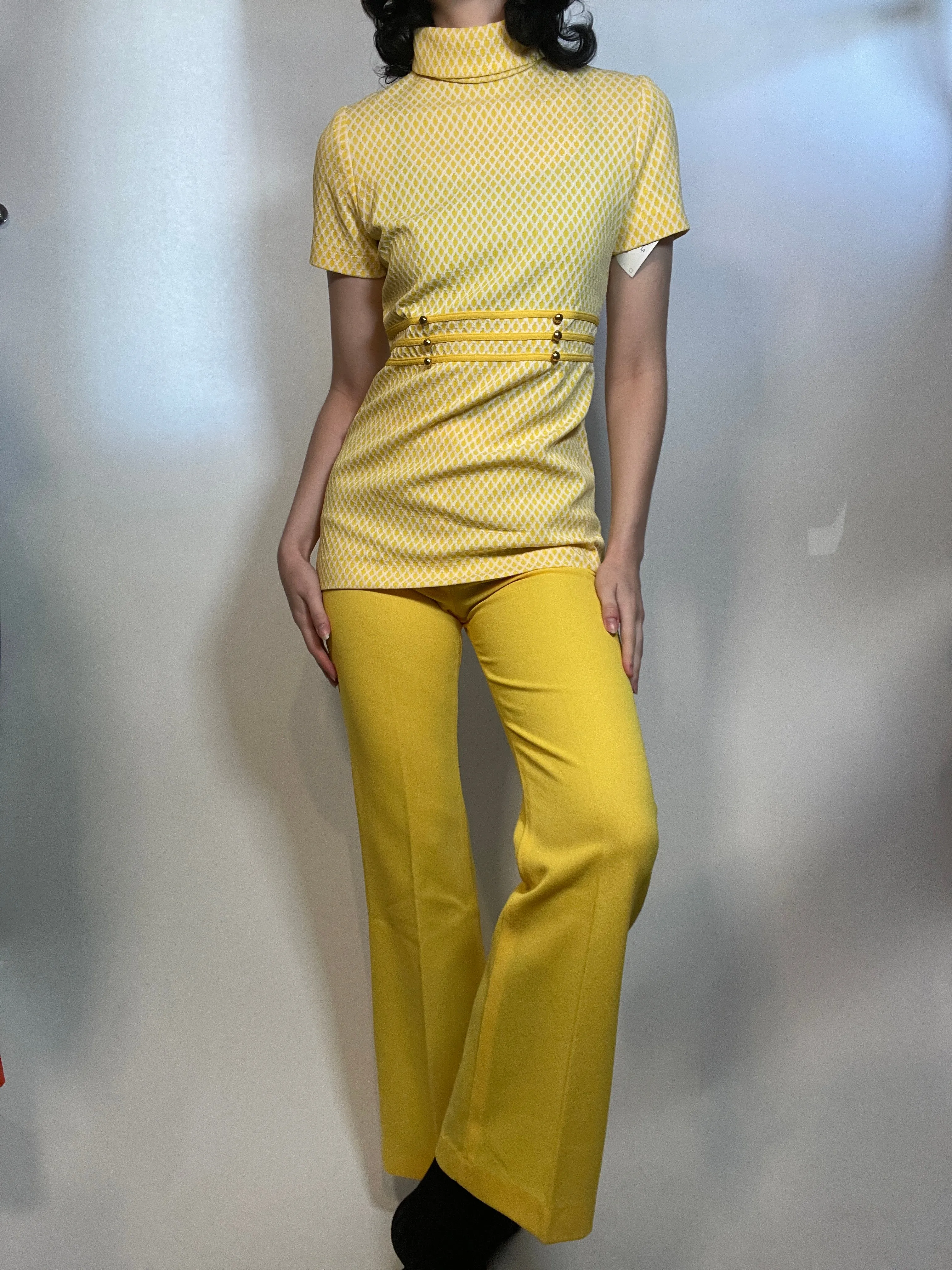 VTG 70s Cute Yellow Pant SET, MOD, New Old Stock-Never worn