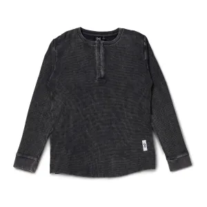 Waffle Henley Ls Tee Charcoal