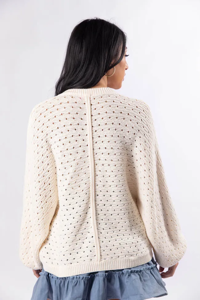 Waited For This Cream Open Knit Henley Sweater