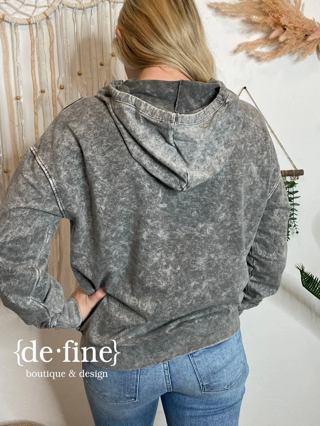 Washed Hooded Henley Sweatshirt in 3 Colors