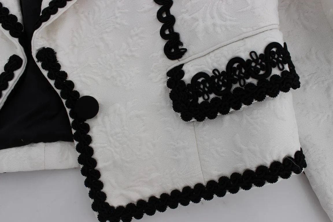White Black Brocade Torero Blazer Jacket
