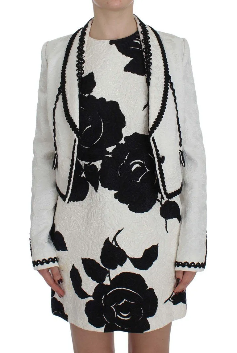 White Black Brocade Torero Blazer Jacket