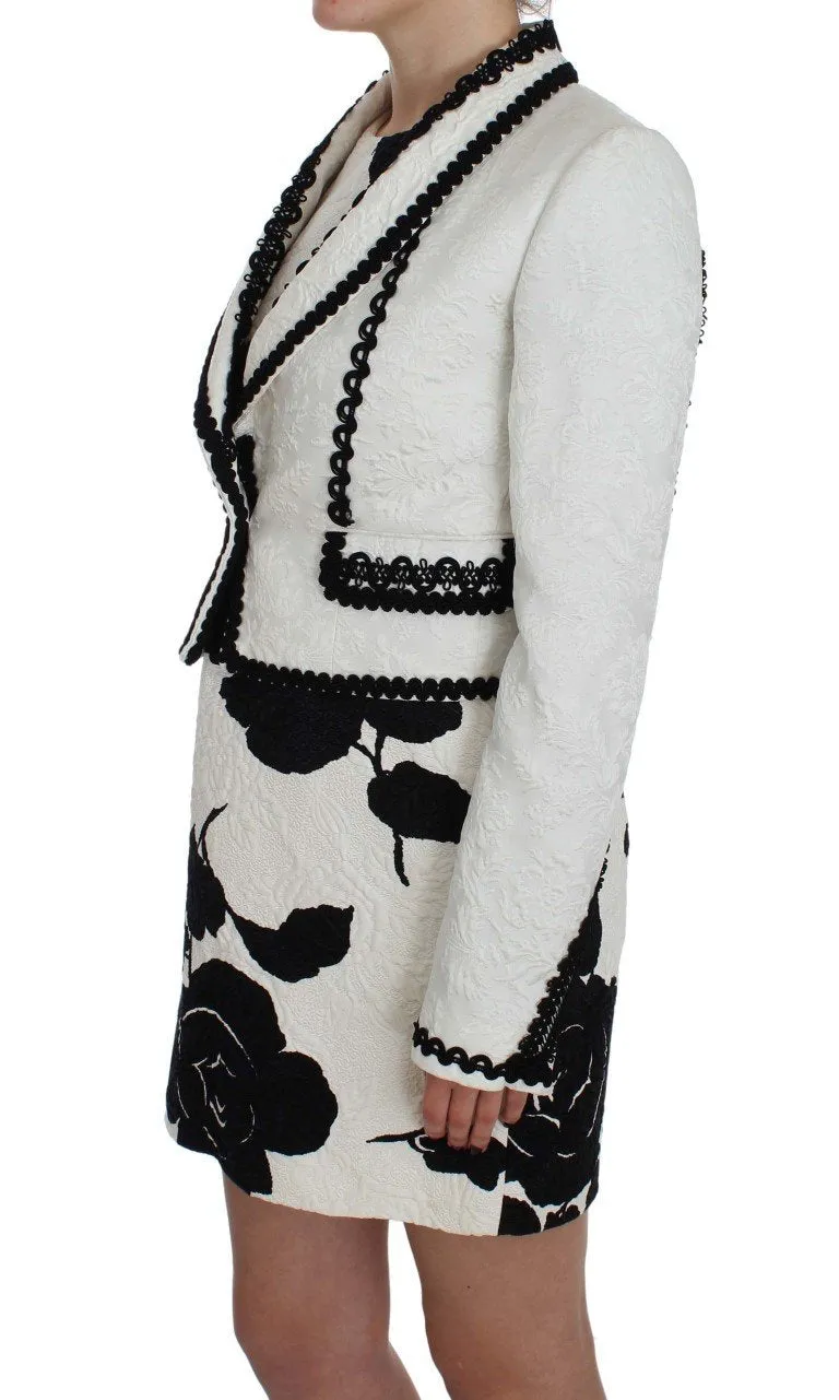 White Black Brocade Torero Blazer Jacket