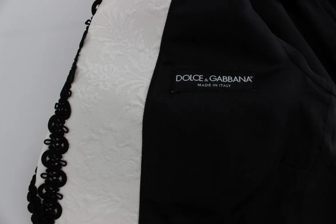 White Black Brocade Torero Blazer Jacket
