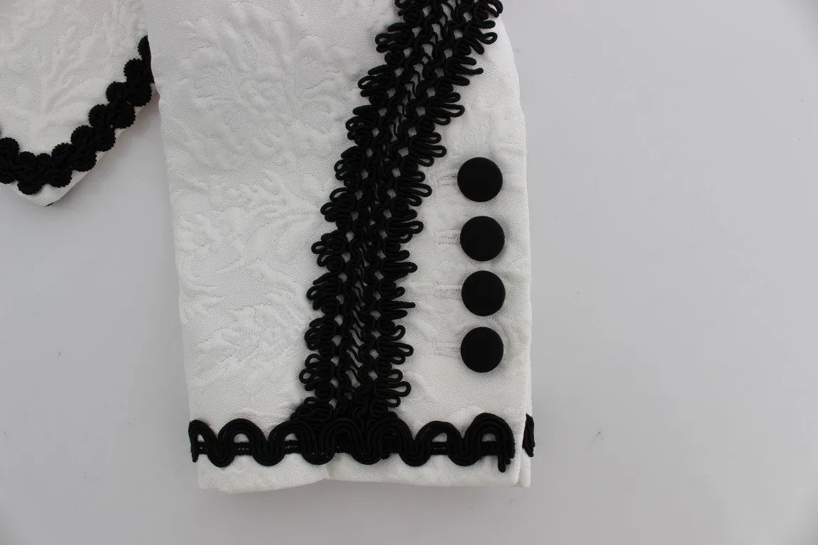 White Black Brocade Torero Blazer Jacket