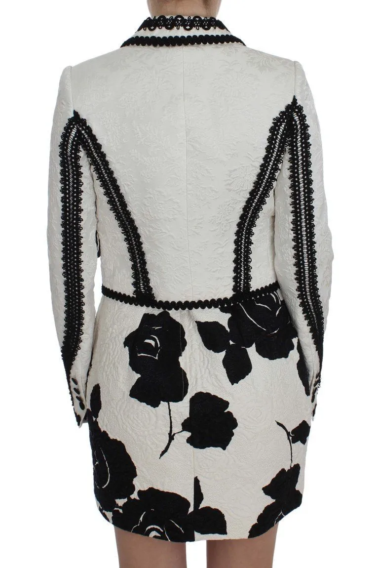 White Black Brocade Torero Blazer Jacket
