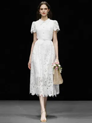 White Lace Short Sleeve 1950S Vintage Dress