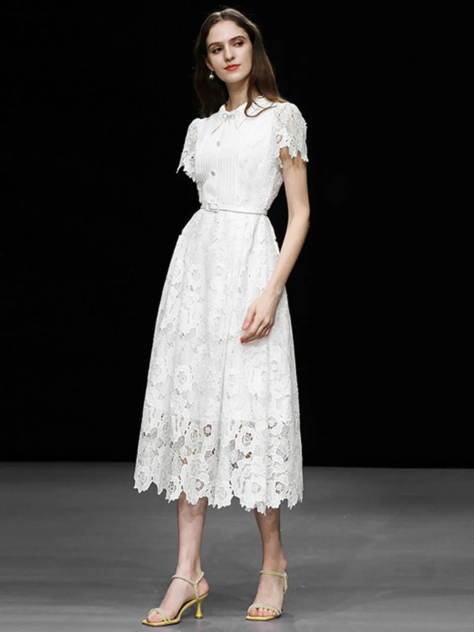 White Lace Short Sleeve 1950S Vintage Dress
