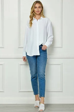 White Oversized Boyfriend Light Weight Air flow Button Up Shirt