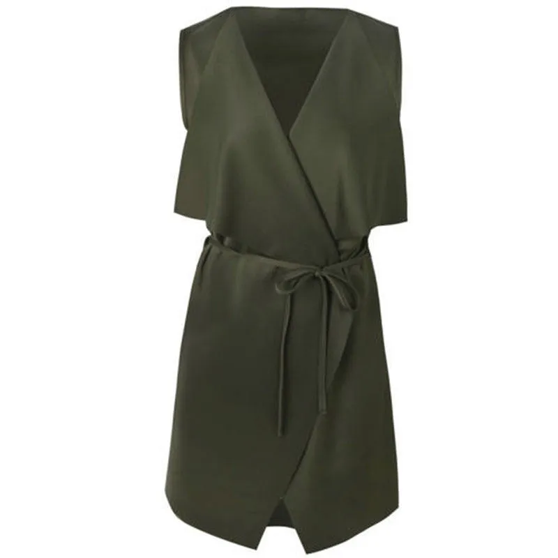 Women Coat Sleeveless Waterfall Cape Long Cardigan Jacket Coat Wind break
