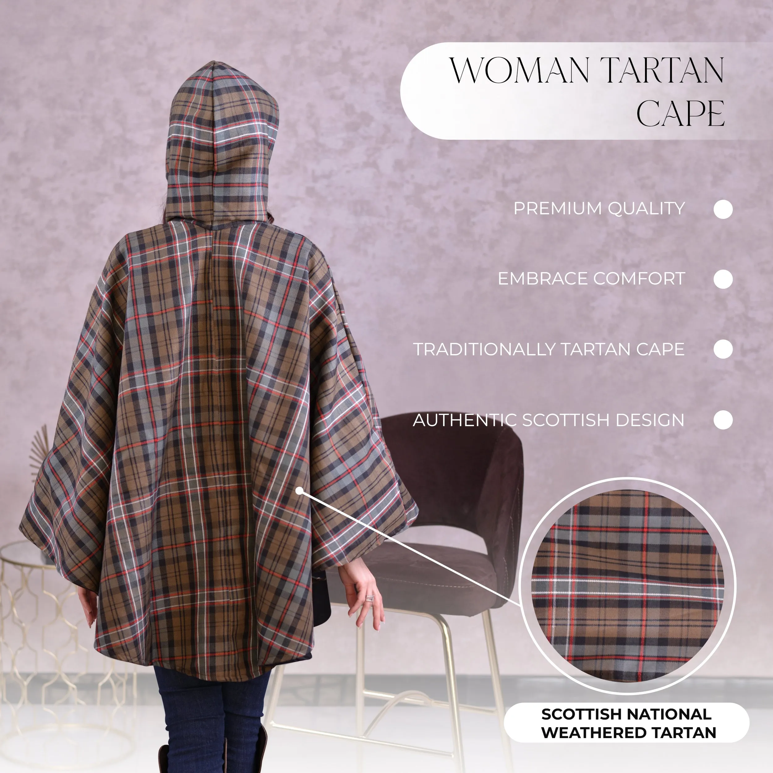 Women Tartan Cape - Scottish National Weathered