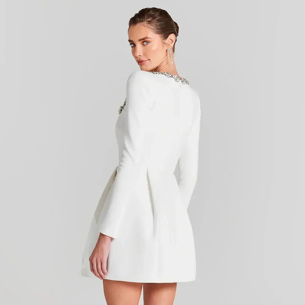 Womens A-Line Beaded Dress - Long Sleeve Stretch Dress