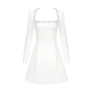 Womens A-Line Beaded Dress - Long Sleeve Stretch Dress