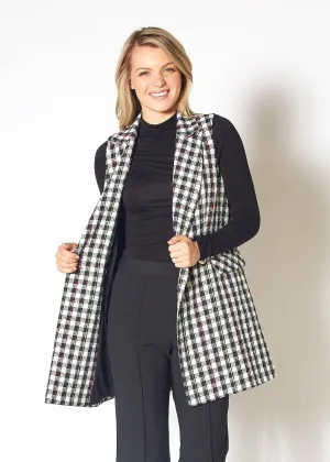 Women's Boucle Longline Vest in Black Plaid