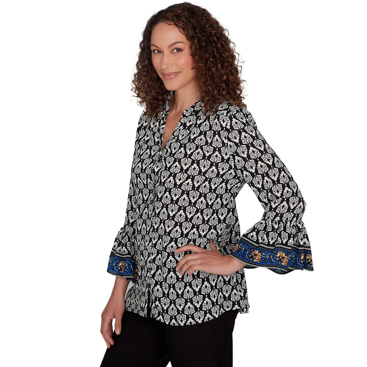 Women's Button Front Ikat Chiffon Shirt - 32544