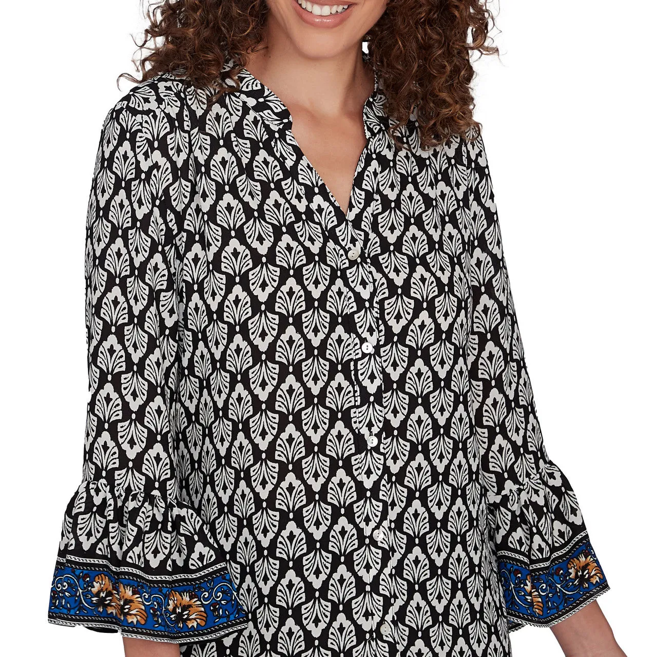 Women's Button Front Ikat Chiffon Shirt - 32544