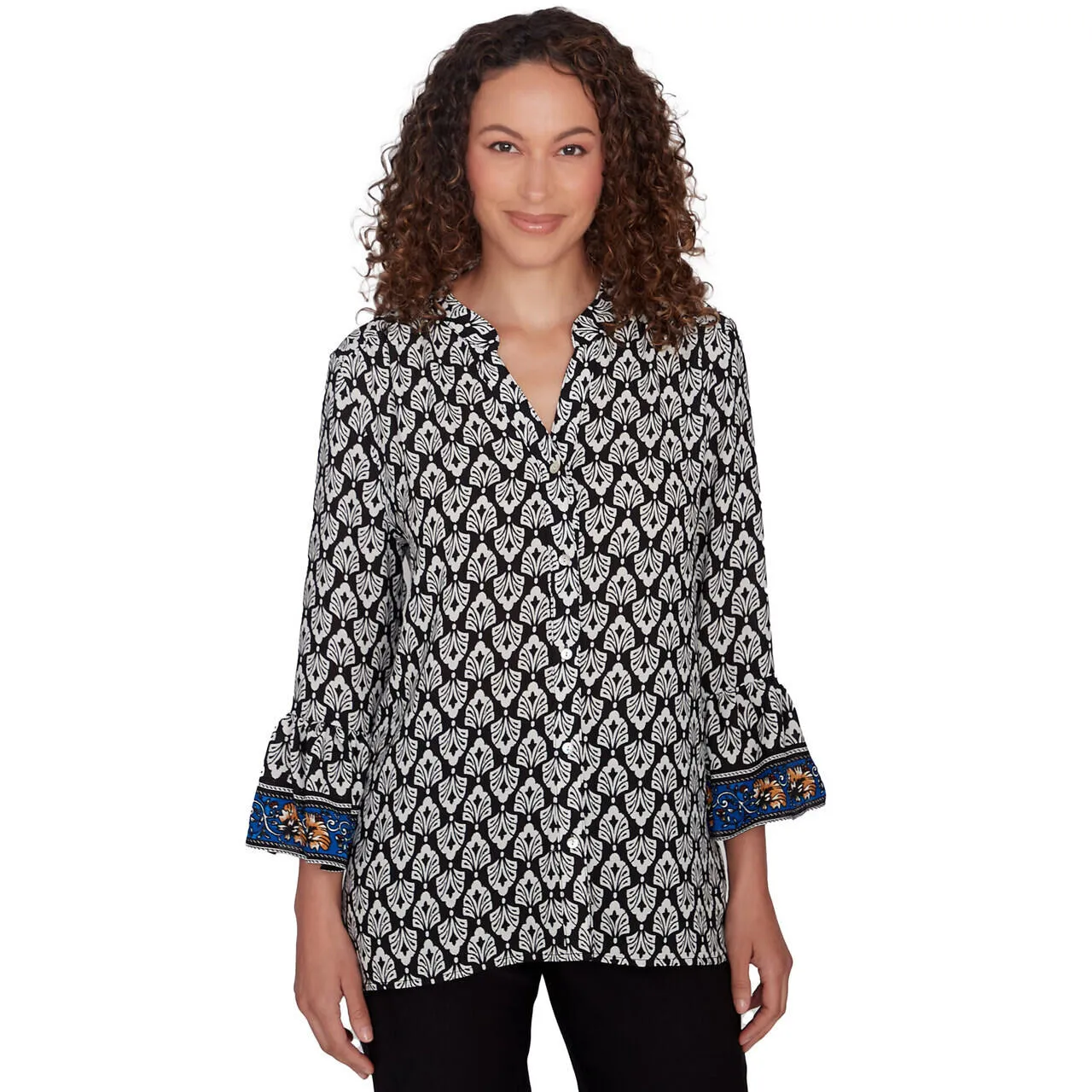 Women's Button Front Ikat Chiffon Shirt - 32544