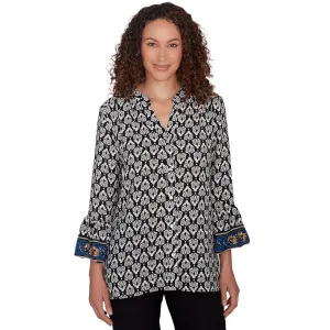 Women's Button Front Ikat Chiffon Shirt - 32544