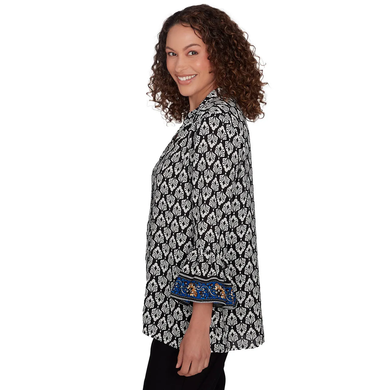 Women's Button Front Ikat Chiffon Shirt - 32544