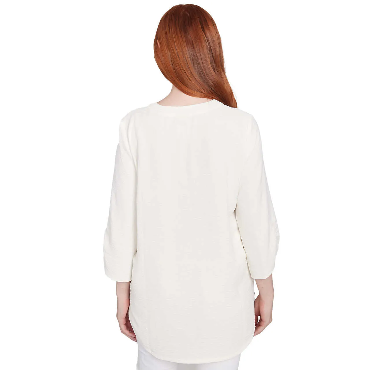 Women's Floral Embroidery Solid Gauze Henley Top - 36442