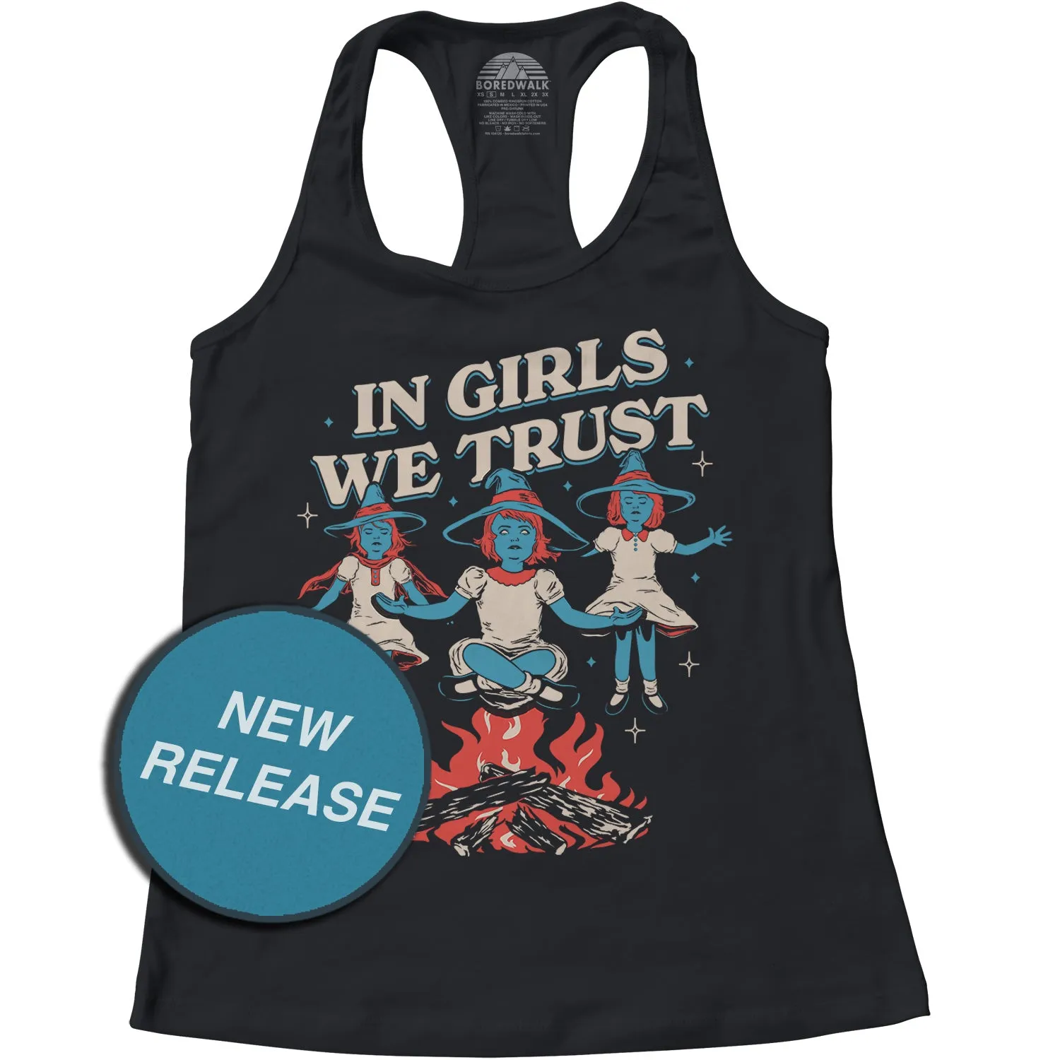 Women's In Girls We Trust Witches Racerback Tank Top