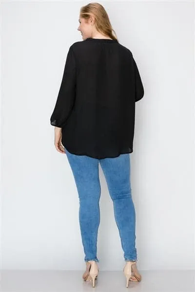 Wool Dobby Henley Plus Top Black - Pack of 6