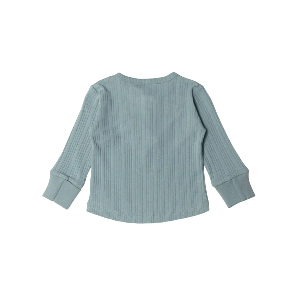 Woolbabe Organic Cotton/Merino Long Sleeve Henley Top - Tide Marl