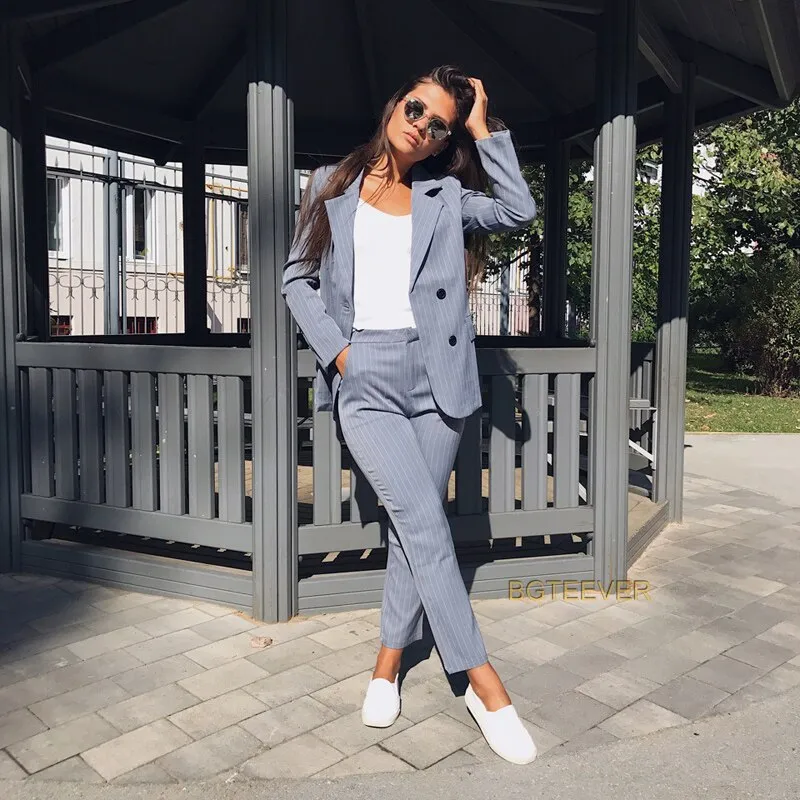 Work Fashion Pant Suits 2 Piece Set for Women Double  2019