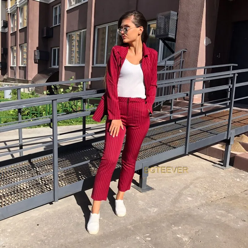Work Fashion Pant Suits 2 Piece Set for Women Double  2019